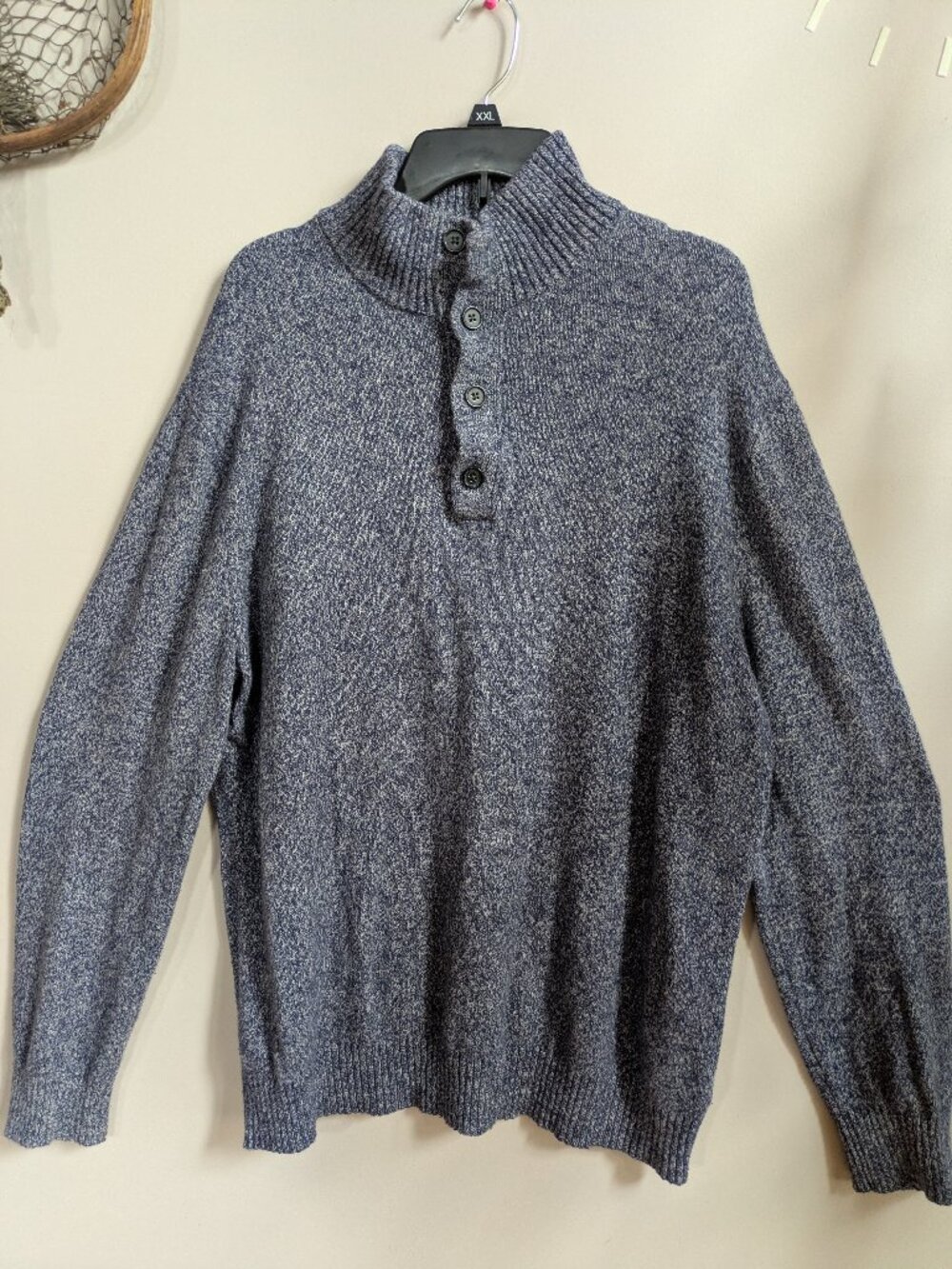 banana Republic dark gray men sweater cotton nylon wool 1/4 button size xl #449